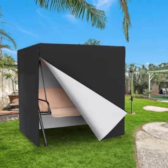 Akefit 82" Swing Chair Cover Waterproof Windproof Outdoor Patio Hammock Cover Black with Zippers image {6}