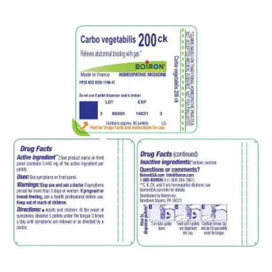 Carbo Vegetabilis 200CK by Boiron Homeopathic Single Medicine For Digestive  -  80 Pellet image {1}