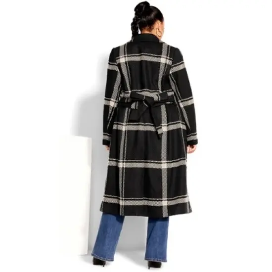 Women's Plus Size Checkmate Coat - black | CITY CHIC image {1}