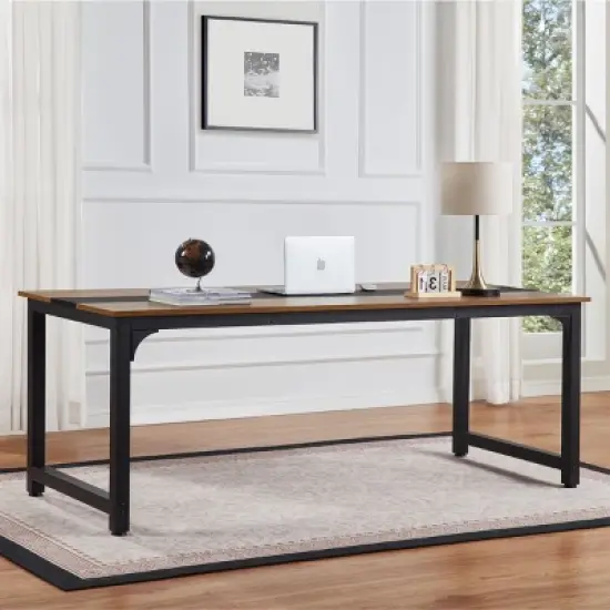 GlasFlength Desks Metal Frame Rustic Computer Desk Gaming Desk Home Office Desk Simple Design for Small Spaces, Brown, 79.53"*31.5"*29.13" image {3}