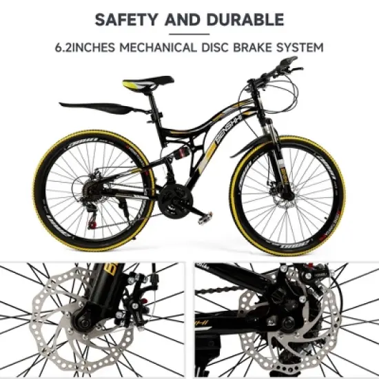 Topteng 21 Speed 26 inches Mountain Bike, Full Suspension MTB for Teenagers- Yellow image {2}