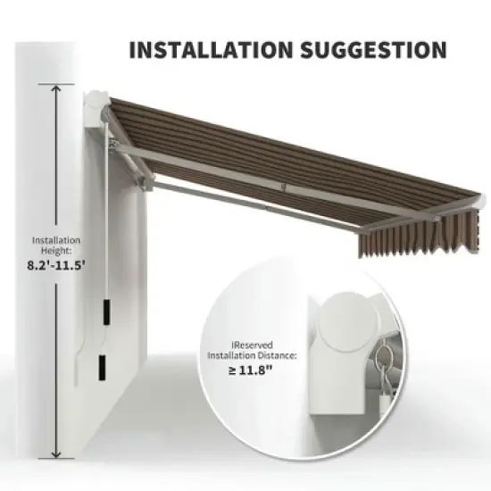 Resenkos Patio Awning, Outdoor Sun Shade Shelter Cover Awnings,13' x 8' Retractable Awning, Patio Awnings, Sunshade Shelter w/ Manual Crank Handle, image {3}