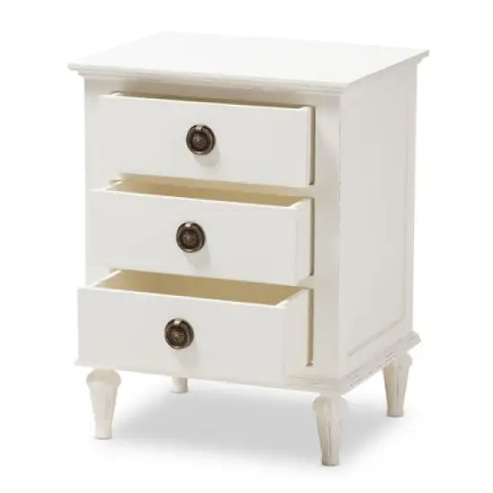 Venezia French - Inspired Rustic Washed Wood 3 - Drawer Nightstand - White - Baxton Studio image {1}