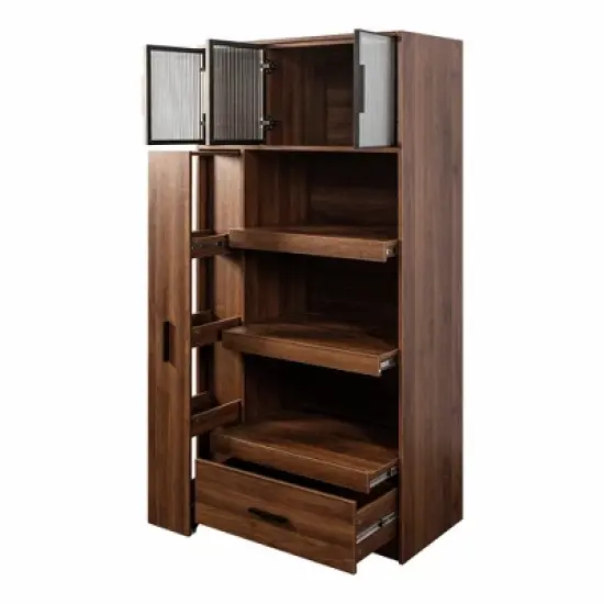 Lycvki 70.87" Tall Kitchen Pantry Cabinet with Pull-out Multi-tier Storage Shelf and Drawers image {2}