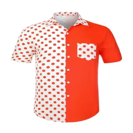 Lars Amadeus Men's Summer Polka Dots Short Sleeves Button Down Patchwork Beach Shirt image {7}
