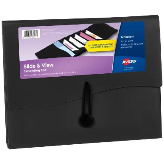 Avery Slide & View Expanding File Folder, 6 Pockets, Letter Size, 1 Black Folder (73542) image {7}
