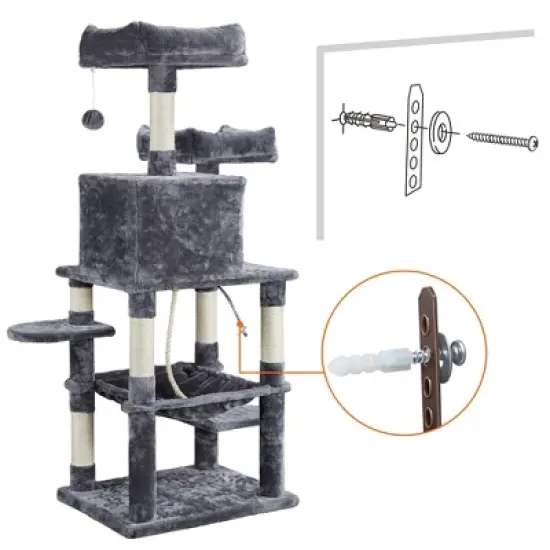 Yaheetech 59" Large Cat Tower with Plush Perch image {7}