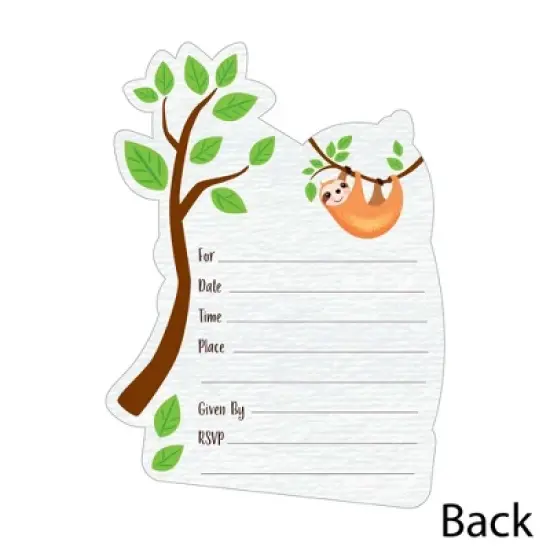 Big Dot of Happiness Let's Hang - Sloth - Shaped Fill-in Invitations - Baby Shower or Birthday Party Invitation Cards with Envelopes - Set of 12 image {2}