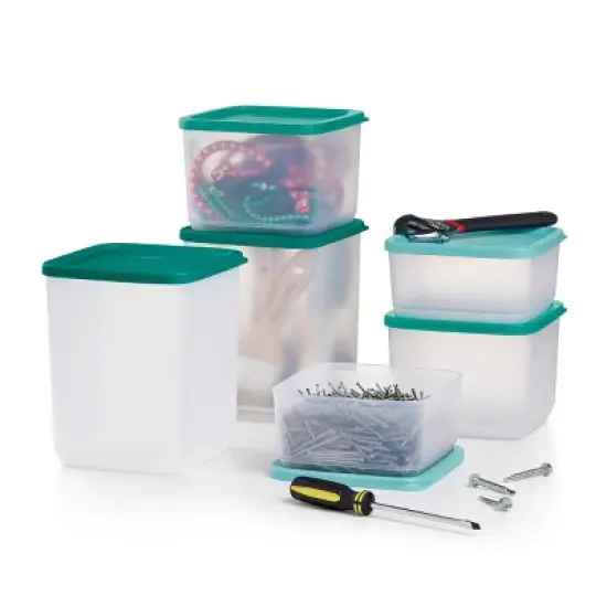 Tupperware 12pc Square Stacking Food Storage Containers with Lids - Green image {2}