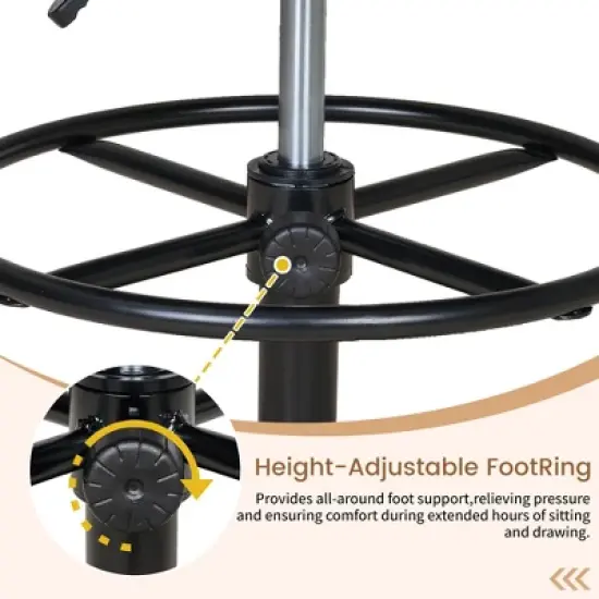 VECELO Drafting Chair with Adjustable Height PU Swivel Stool with Lumbar Support image {6}