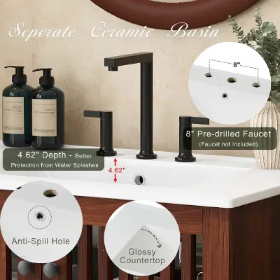 30" Vintage Bathroom Vanity with Ceramic Sink image {13}