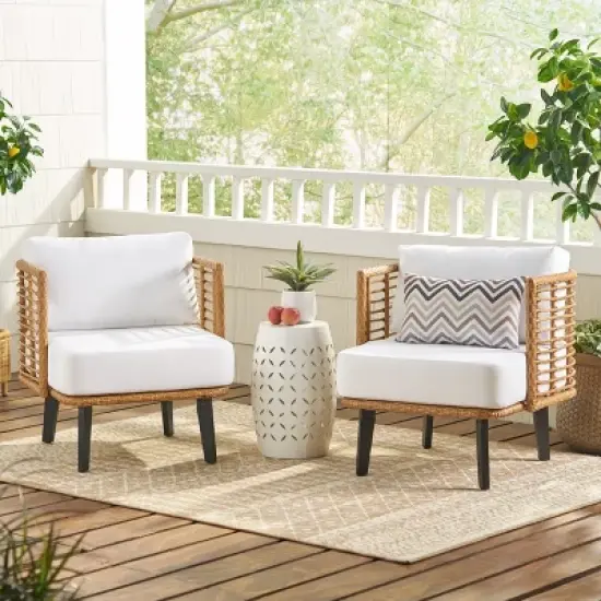 Christopher Knight Home Nic Outdoor Wicker and Acacia Wood Club Chair with Cushions image {9}