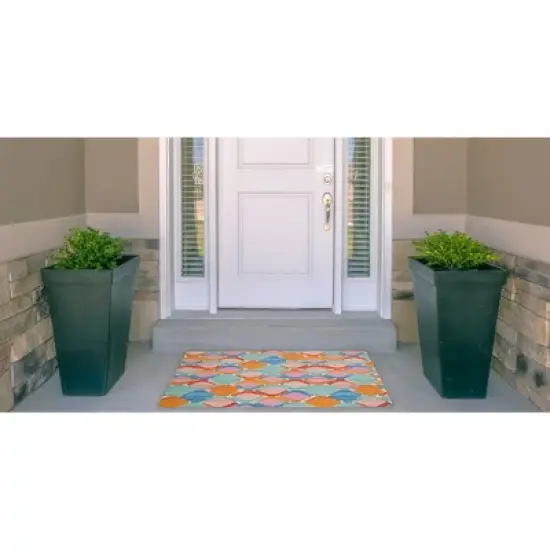 Padgett Washable Outdoor Rug Aqua Blue/Orange - Linon image {1}