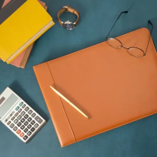 Stockroom Plus Brown 7 Ring Business Checkbook Binder with Zipper for Checks, PU Leather, 15 x 11 x 2 In image {2}