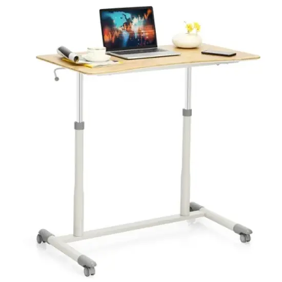 Costway Height Adjustable Computer Desk Sit Stand Rolling Notebook Table Natural\Brown\Black image {11}