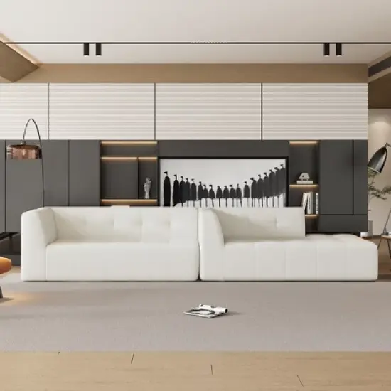 112.2"W Modern Minimalist L-Shaped Sofa, Chenillie Upholstered Modular Free Combination Sofa Set - ModernLuxe image {2}