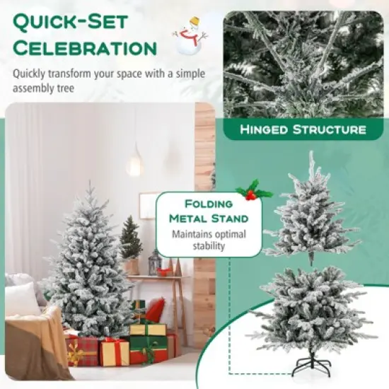 Costway 4.5/6/7 FT Flocked Christmas Tree with 8 Lighting Modes 160/260/350 Multi-Color LED Lights image {7}