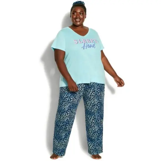 Women's Plus Size  Print 3 Piece Sleep Set - blue | AVENUE image {5}