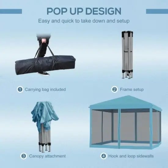 Resenkos Patio Garden Pergola, Pergola Canopy,10' x 10' Pop Up Canopy Tent with Netting, Screen House Room with Carry Bag,Light Blue image {6}