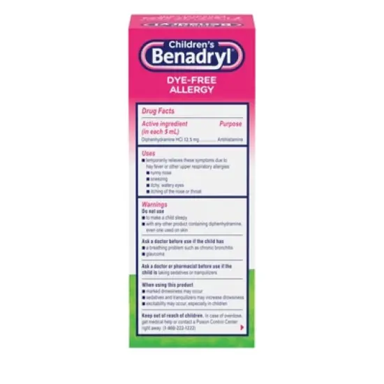 Children's Benadryl Dye-Free Diphenhydramine Allergy Liquid - Bubble Gum - 4 fl oz image {1}