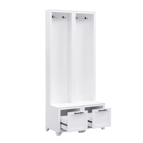 TIRAMISUBEST Elegant Free Standing Hall Tree Set of 2 - White Entryway Organizer with Storage image {9}