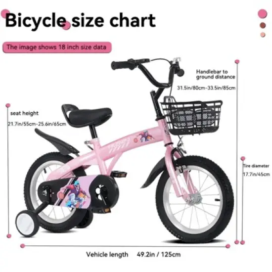 INFURNIC Bicycles 18 Inch Kids Bike with Training Wheels and Adjustable Saddle for Boys and Girls, Pink, 46.4"*20.3"*30.8" image {4}