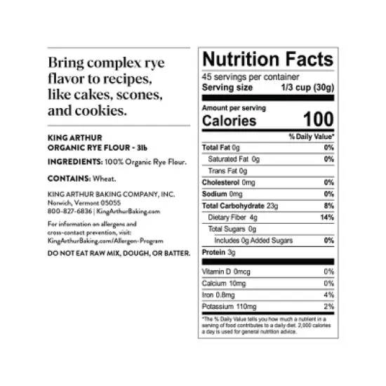 King Arthur Organic Rye Flour - 3lb image {5}