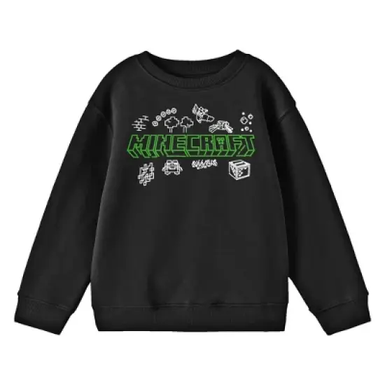 Minecraft Doodle Logo Crew Neck Long Sleeve Black Youth Sweatshirt image {2}