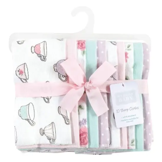 Hudson Baby Infant Girl Cotton Flannel Burp Cloths, Tea Party, One Size image {1}