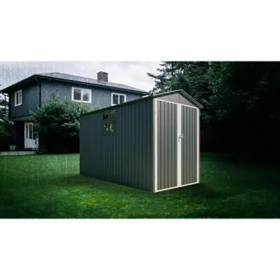 Motorcycle Outdoor Steel Storage Shed With Window , tracks and fixtures,Grey+White image {4}