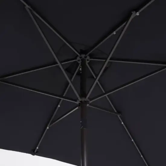 10' x 6.5' Solar LED Patio Umbrella with Tilt and Crank Lift Black - Wellfor image {2}