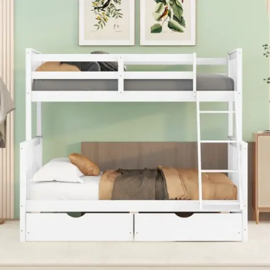 Twin over Full Bunk Bed with Ladders and Two Storage Drawers-ModernLuxe image {1}