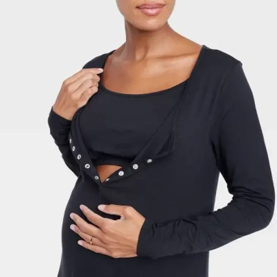 Long Sleeve Nursing Henley Maternity Dress - Isabel Maternity by Ingrid & Isabel&trade; image {3}