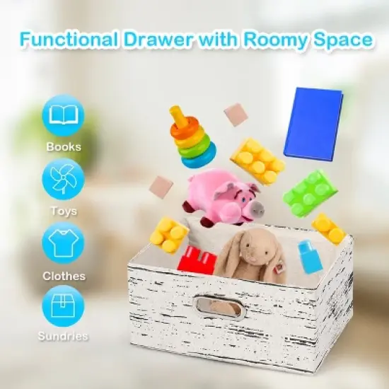 Chest w/3 Fabric Drawers Vintage Wood Frame End Table Side Sofa Table Nightstand image {4}