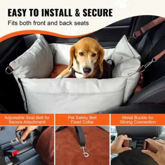 VEVOR Dog Car Seat, Waterproof Dog Booster Seat for Car with Side Handles and A Storage Pocket, Clip-On Safety Leash and PP Cotton Filling image {4}