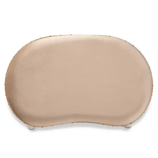 Gabrielle Velvet Fabric Upholstered Wood Vanity Ottoman Sand/White/Gold - Baxton Studio image {5}