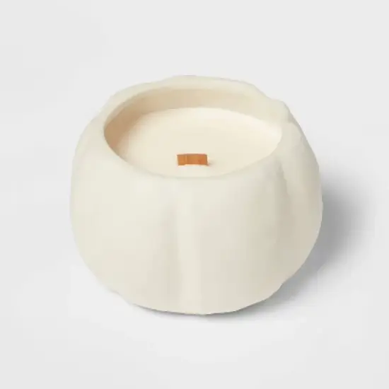 12oz Brushed Abstract Pumpkin Ceramic with Woodwick and Dustcover Dried Leaves + Hickory Candle - Threshold&trade; image {3}
