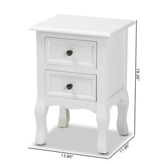 Caelan Wood 2 Drawer Nightstand White - Baxton Studio image {11}