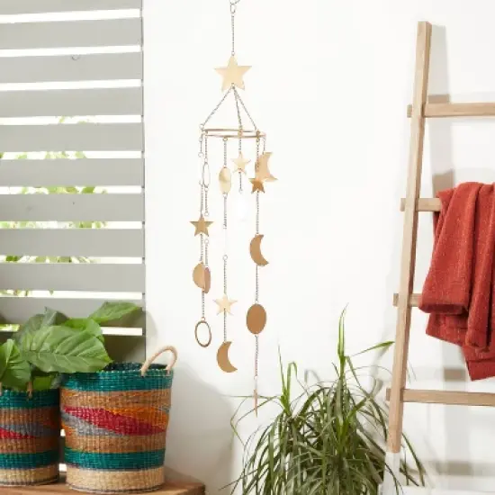 39" x 6.5" Iron Eclectic Moon and Stars Windchime Gold - Olivia & May: Charming Harmonic Decor for Indoor/Outdoor Use image {1}