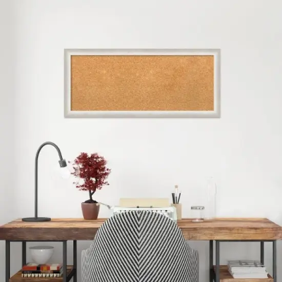 32"x14" Two Tone Wood Frame Natural Cork Board Silver - Amanti Art: Wall Mount, Bulletin Board, Message Center image {8}