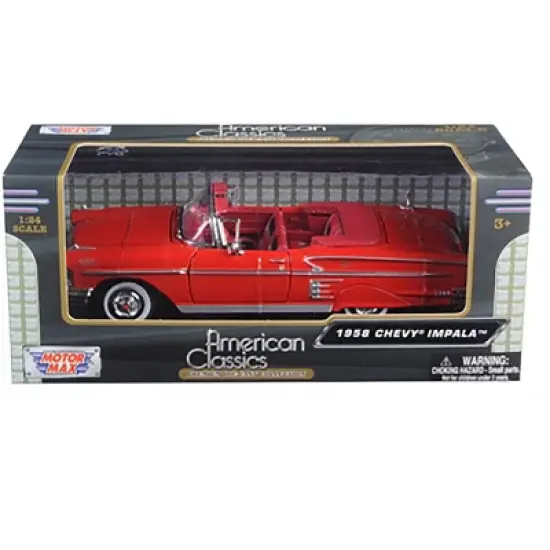 1958 Chevrolet Impala Convertible Red 1/24 Diecast Model Car by Motormax image {2}