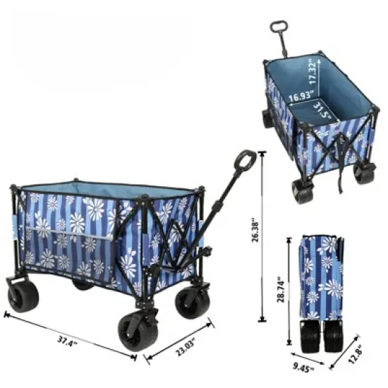 DSVIMOY Foldable Garden Cart with Heavy-Duty Wheels & 480lbs Load Capacity, Portable Utility Wagon for Camping, Sports, Blue, 37.4"*23.03"*38.98" image {2}