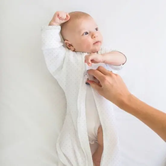 SwaddleDesigns Transitional Swaddle Sack Wearable Blanket - Sterling Polka Dots on White image {6}