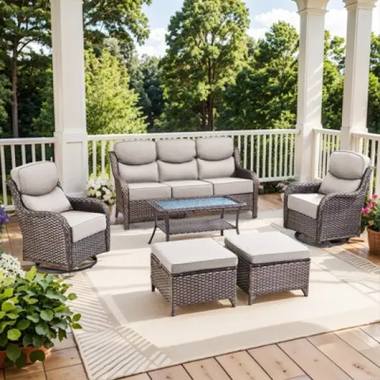 Gymojoy Outdoor Patio Sofa Ottoman with Swivel Chairs Table image {16}