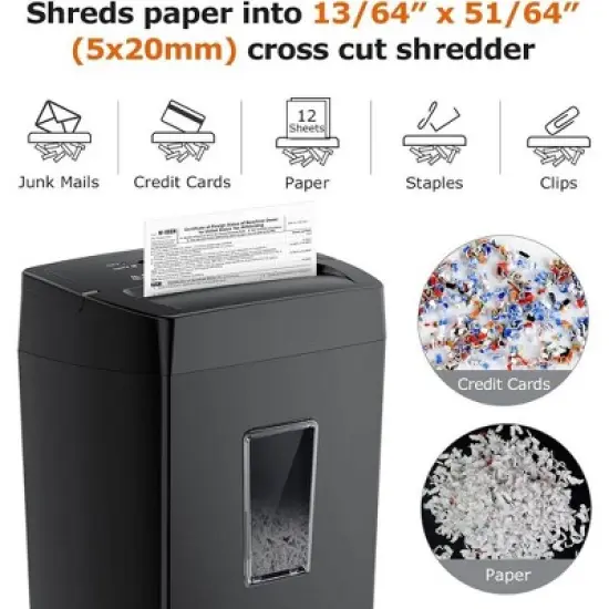 Bonsaii 12-Sheet Cross Cut 5.5 Gal Home & Office Heavy Duty Shredder for Paper, Credit Card, Mail, Staples, P-4 Security Level image {2}