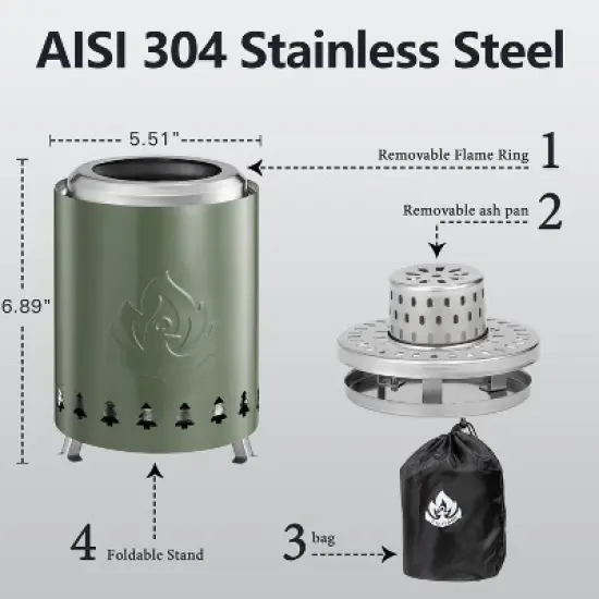 ZAFRO Tabletop Fire Pit 5.5" with Stand, Smokeless Firepit Outdoor, 304 Stainless Steel Small Table Top Stove Fueled by Pellets Or Wood image {5}