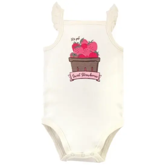 Touched by Nature Baby Girl Organic Cotton Bodysuits 5pk, Strawberries image {5}