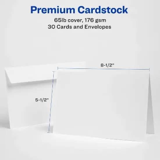 Avery Printable Greeting Cards, Half-Fold, 5.5" x 8.5", Textured White, 30 Blank Cards with Envelopes (3378) image {1}