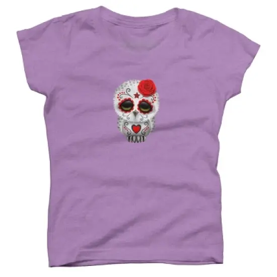 Girl's Design By Humans Cute Red Day of the Dead Sugar Skull Owl By jeffbartels T-Shirt image {4}