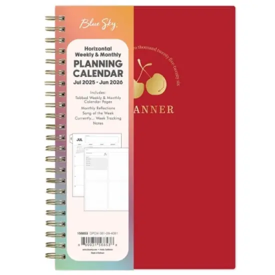 Blue Sky 5"x8" 2025-2026 Weekly/Monthly Wirebound Planner Solid Cherry Harvest Red image {2}
